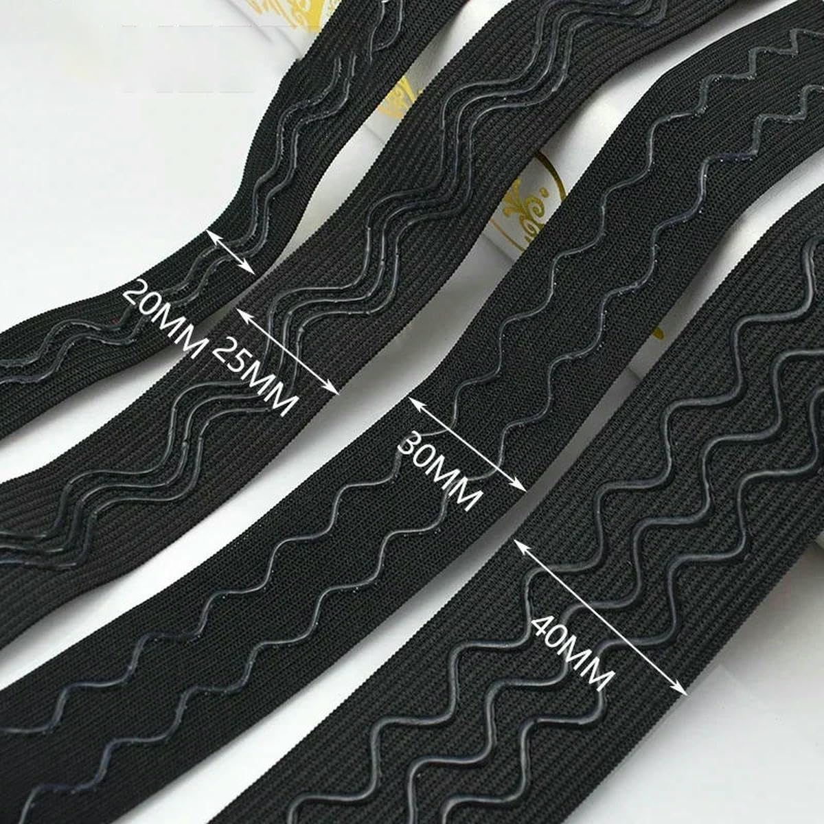 Banda elástica de 2/5/10 metros, 20-50 mm, antideslizante, para cinturón, ropa, cinta de silicona ondulada, accesorios de costura para bricolaje - EB038 - Negro - 50 mm - 10 metros