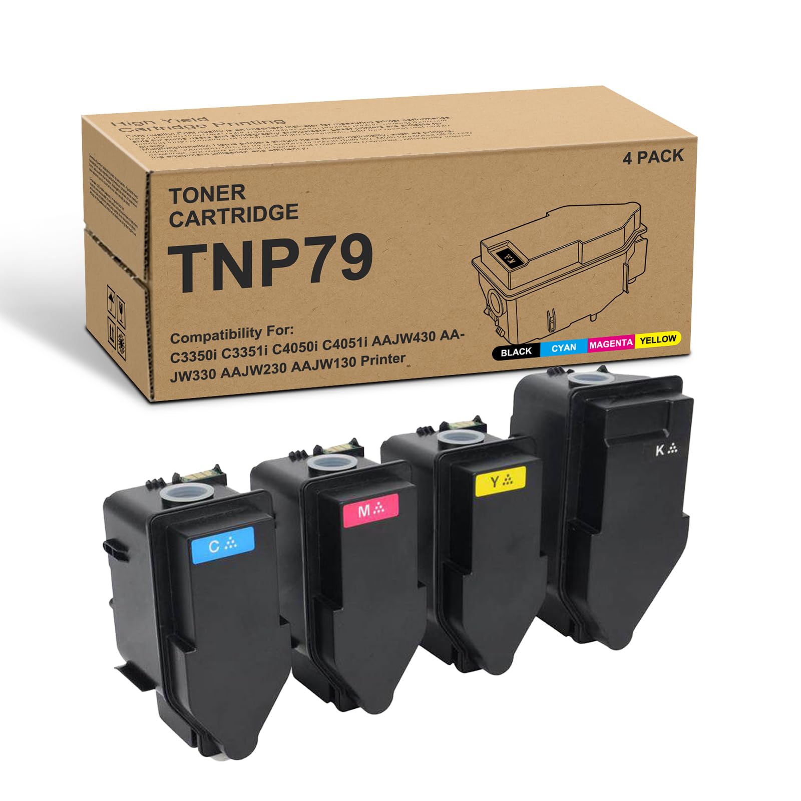 SRITE TNP79 TNP-79 Toner Cartridge TNP79K TNP79Y TNP79M TNP79C, 4-Pack | Replacement for Konica AAJW430 AAJW330 AAJW230 AAJW130 for Minolta Bizhub C3350i C4050i C3351i C4051i Printer Ink