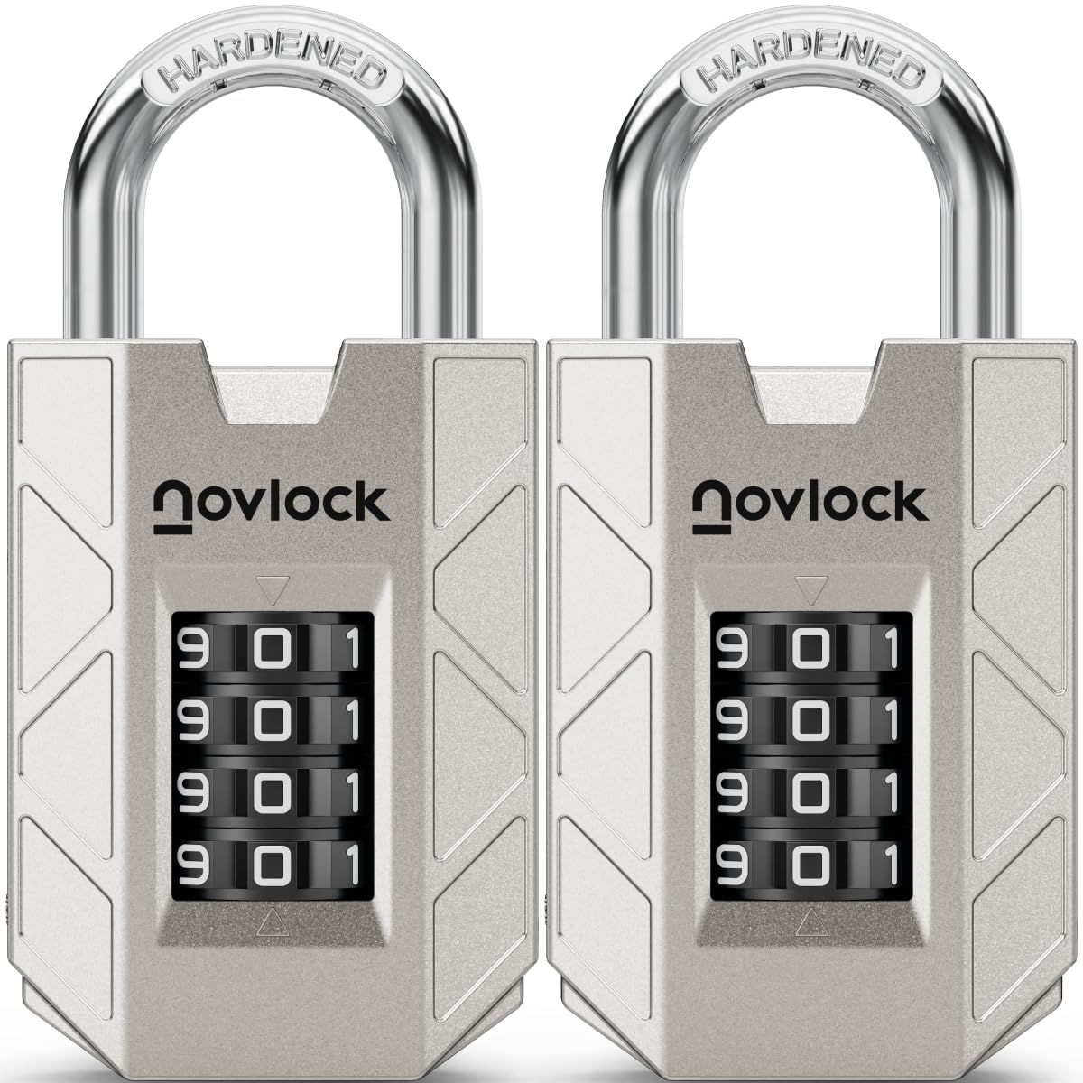 Novlock Silver Combination Padlocks – Sturdy & Secure 4-Digit Locks With Code For Gym, School & Work Lockers, Cabinets, Toolboxes, Sheds & Fences – 2-Pack,