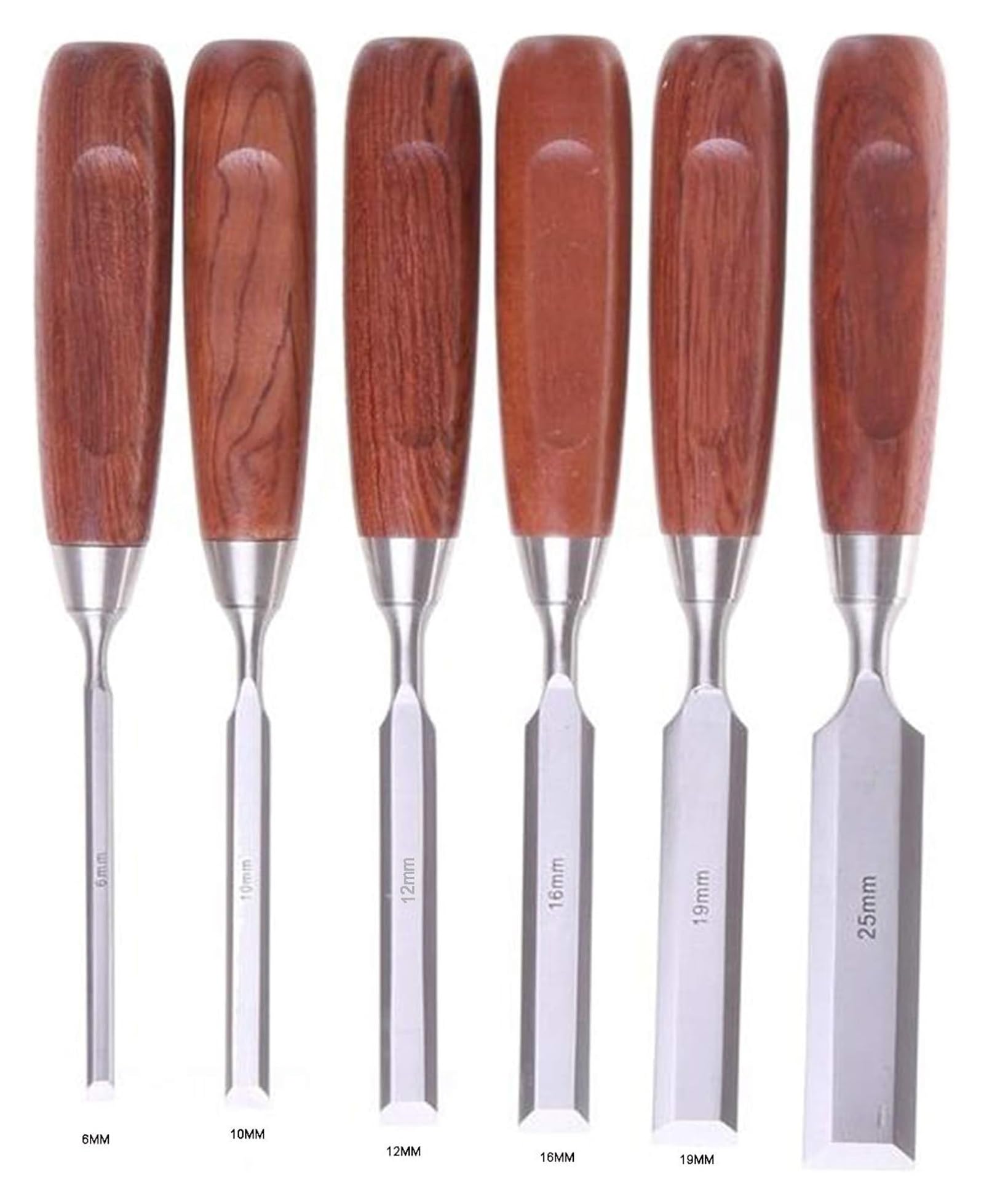 Set di scalpelli in Legno da 6 Pezzi per sculture in Legno, in Acciaio al Cromo vanadio, per lavori di falegnameria Professionali, in Scatola Regalo in Legno.