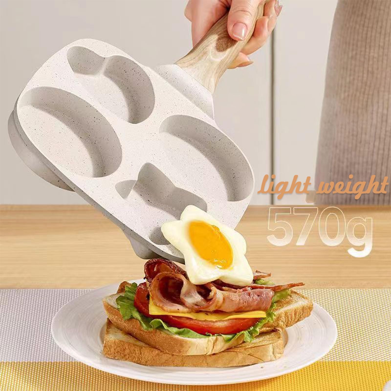 Sartén antiadherente, sartén para huevos de 4 tazas, sartén dividida antiadherente, sartén de granito saludable de 7.5 pulgadas con mango antiquemaduras, sartén de desayuno para huevos, 6