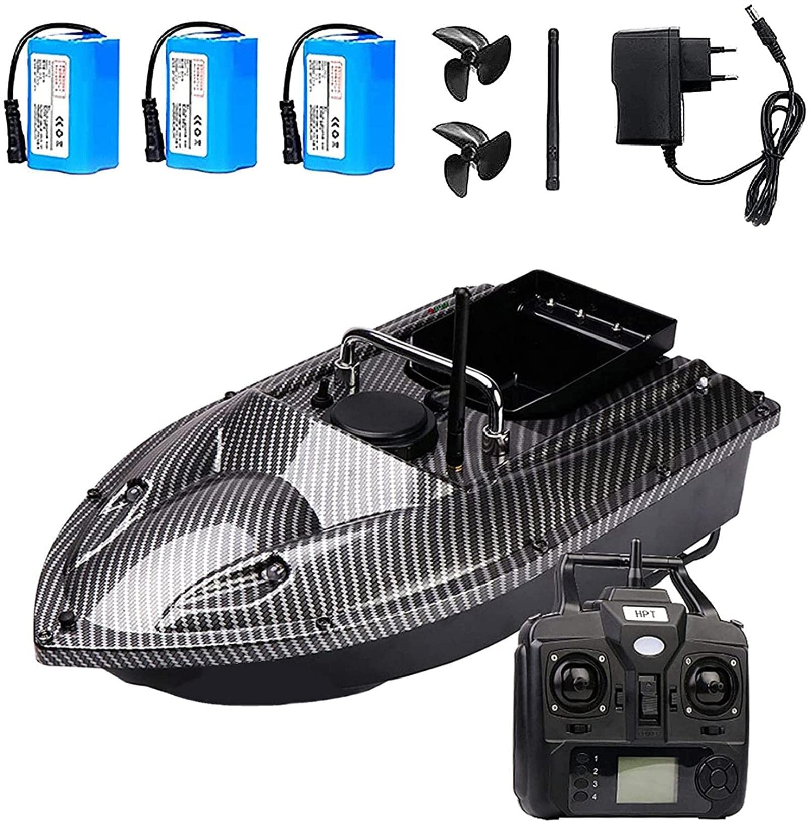 Barco Cebador de Cebo Pesca, Barco de Cebo Teledirigidos Intelligent con Batería de Gran Capacidad y Motores Duales, Mando a Distancia GPS 500M, Batería 5200 / 12000mAh Opcional