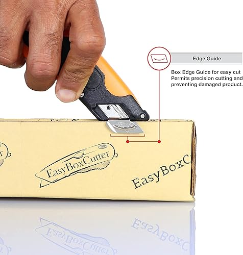 Miniatura 6 de Moderno cortador de caja, ajuste de profundidad de 3 cuchillas, gatillo de apriete y guías de borde, funda, cordón, hoja extra, 1000 naranja
