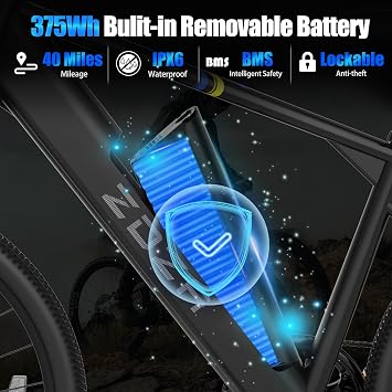 ZDZA Electric Bike, 1000W Peak Motor, 26 E Bike for Adults, 40 Miles Range & 22 Mph Ebike, Electric Bicycle for Commute, 7 Speed & Colorful LCD Display