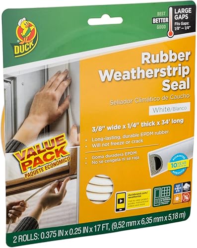 Sello de sellado para cargas pesadas de fábrica para espacios grandes 285231 de Duck, 38 pulgada x 14 pulgada x 17 pies, 3 paquetes, blanco, paquete
