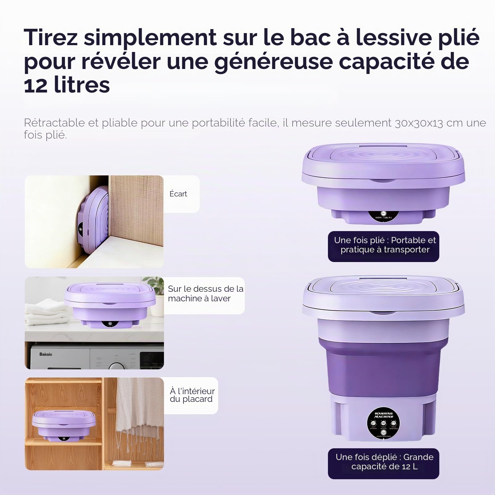 Mini machine à laver pliable portable voyage tuyau vidange adaptateur violet