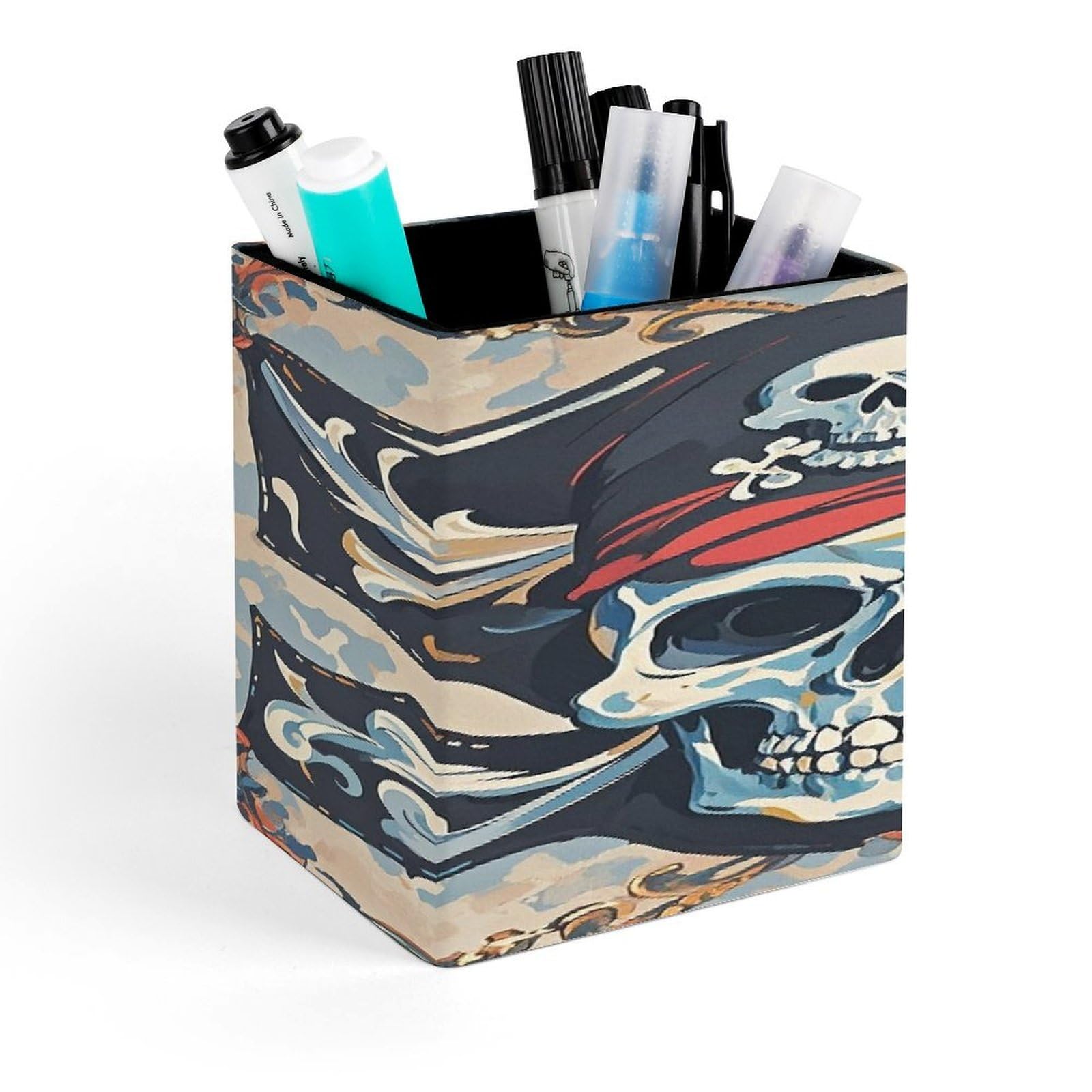 LZQPOEAS Pirate Flag Skull Pen Holder Modern Design Desktop Stationery Organizer Simple&Modern Minimalist Makeup Organizer Multi-Functional Pencil Holder for Office Home