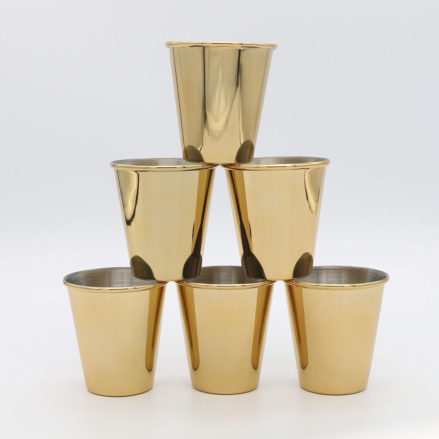 Set of 6 Gold Stainless Steel Shot Glasses - 70ml - Groomsmen Gift - Cool Unique Metal Shot Glasses for Tequila, Whiskey, Espresso