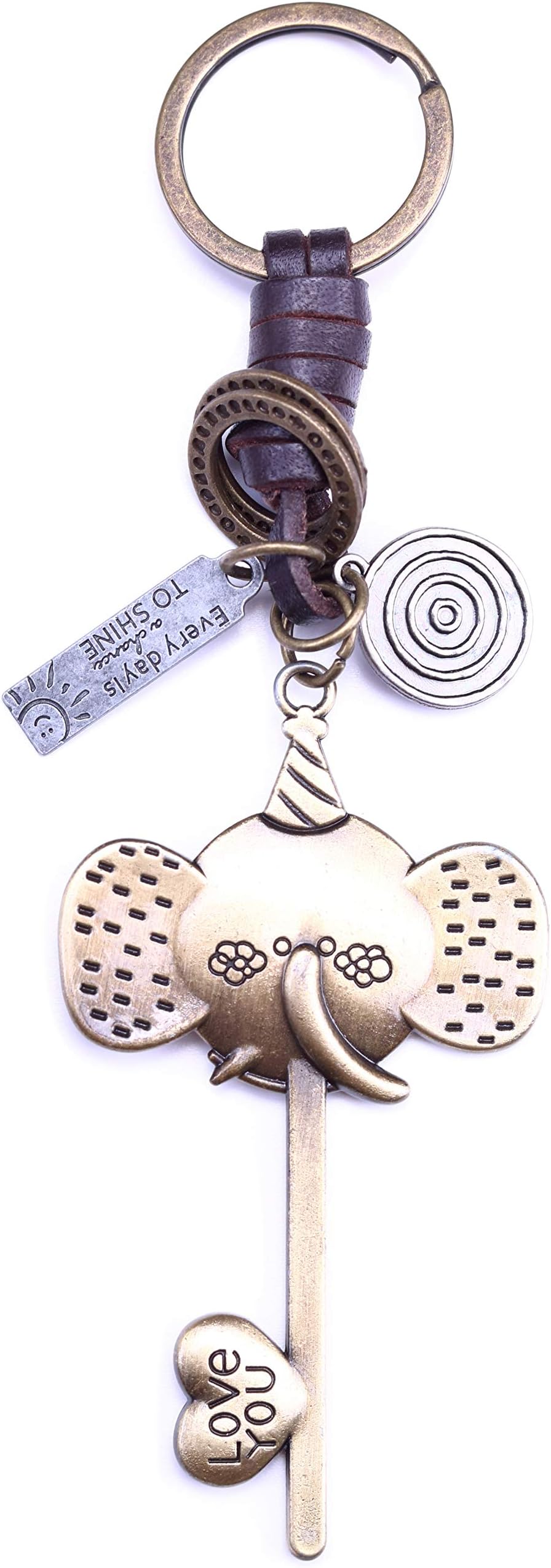 AuPra Elephant Good Luck Key Leather KeyRing Gift Idea Women & Men Best Friend Home KeyChain Mum & Dad Teacher Handbag Charm Key Ring Girl & Boy Car Pendant
