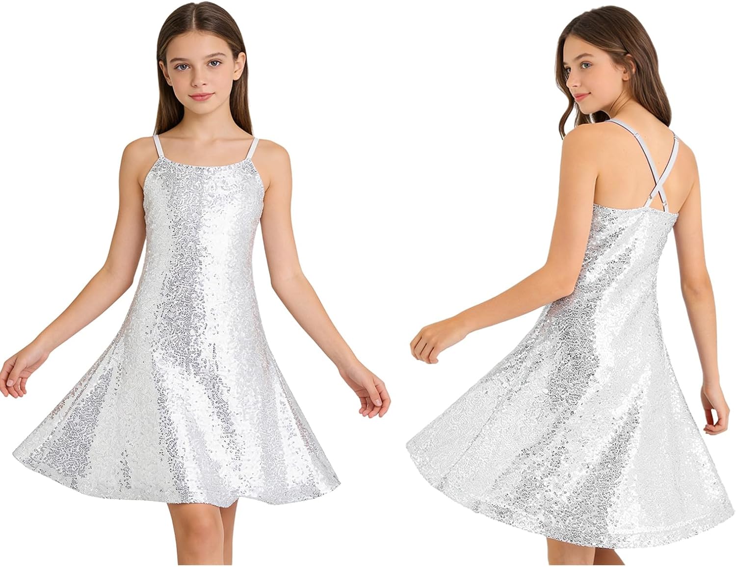 Hansber Kids Pencil Cami Dress for Themed Party Dance Spaghetti Strap Girls Sparkly Bodycon Dresses