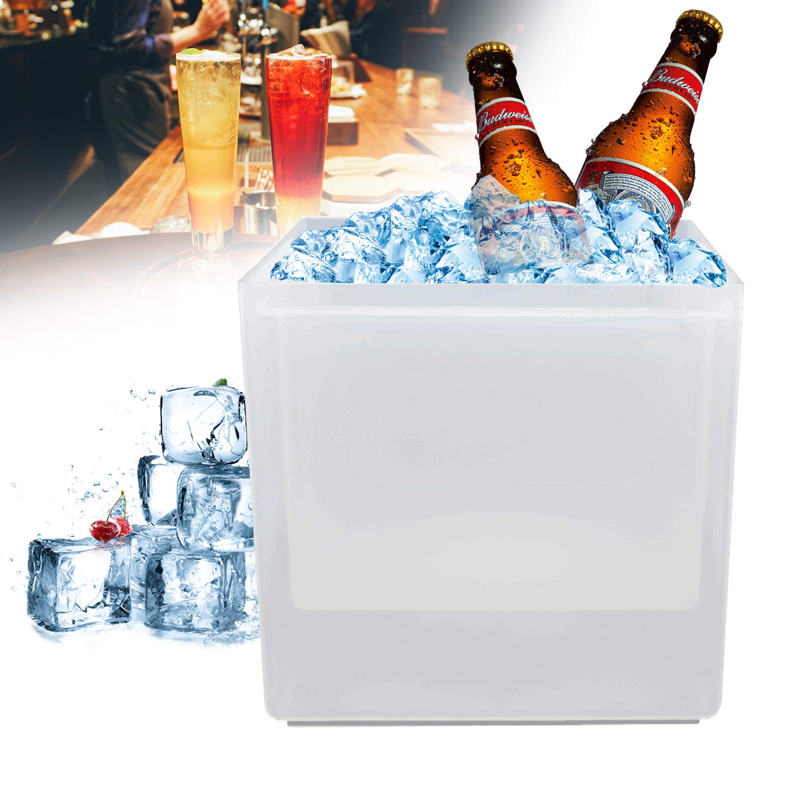 Secchiello per ghiaccio a LED, 3,5 l, per vino, bevande, luce fredda, 6 colori, con collezione di acqua di fusione