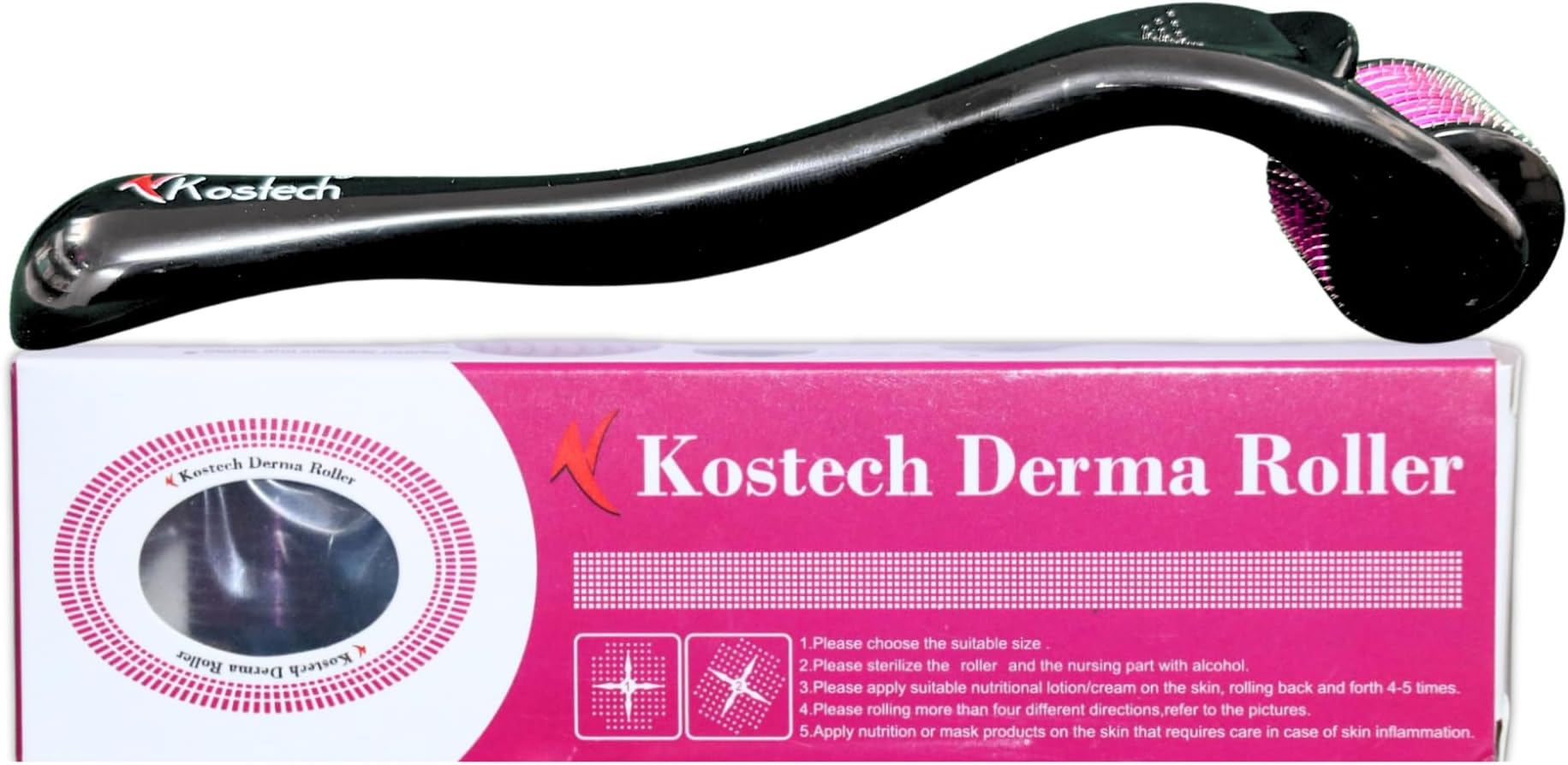 Kostech Derma Roller for Face, Beard & Hair Growth – 2.0mm Titanium Microneedling Tool for Skin Rejuvenation, Acne Scars, Wrinkle Reduction & Hair Regrowth – Safe & Easy to Use at Home – For Men & Women (Pack of 1, 2.0mm)