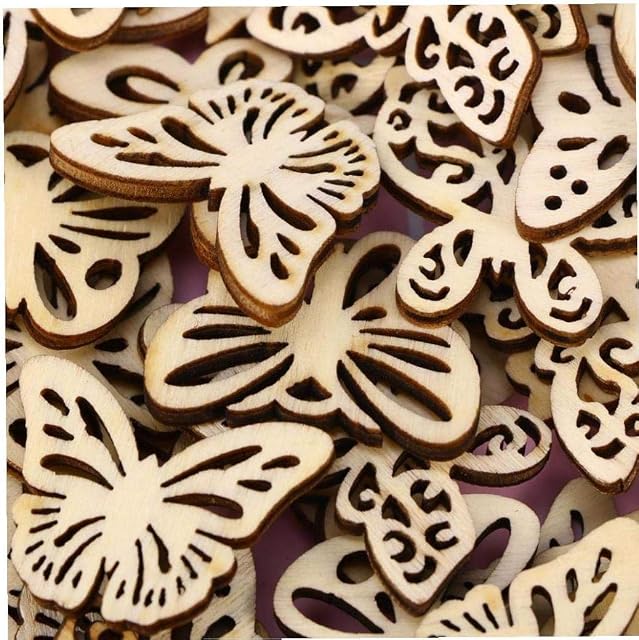 50pcs Art Wedding Decor Mixed Hollow Wooden Butterflies Cutouts Craft Embellishments Wood Ornament