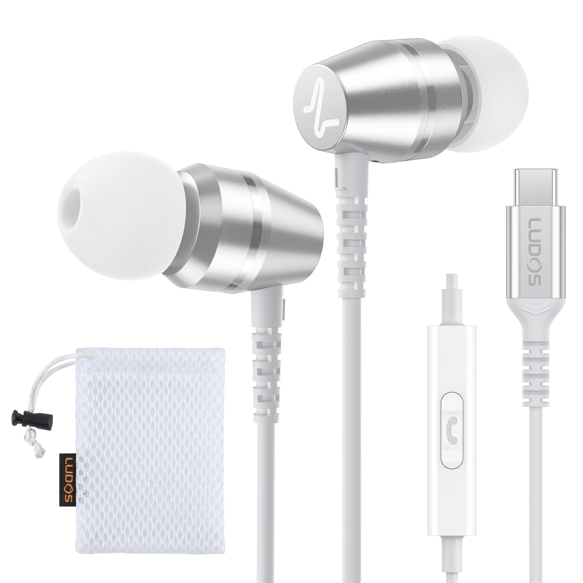 LUDOS OMNITONE USB C Headphones for iPhone 17 16 15 Pro Max Plus Air iPad Pro, 5 Years Warranty, USB-C Earbuds for Samsung Galaxy S24 S23 Ultra S22