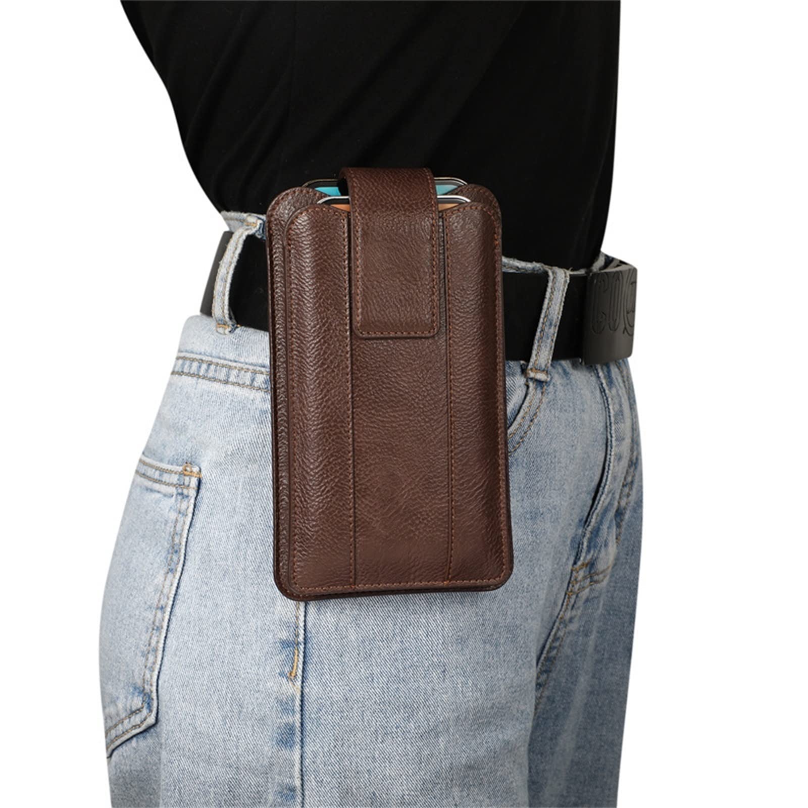 Handy-Gürteltasche für Herren Verstellbare doppellagige Gürteltasche Handytasche Flip Bag Ledertasche (Color : Brown, Size : 18.5X10.5X3CM)