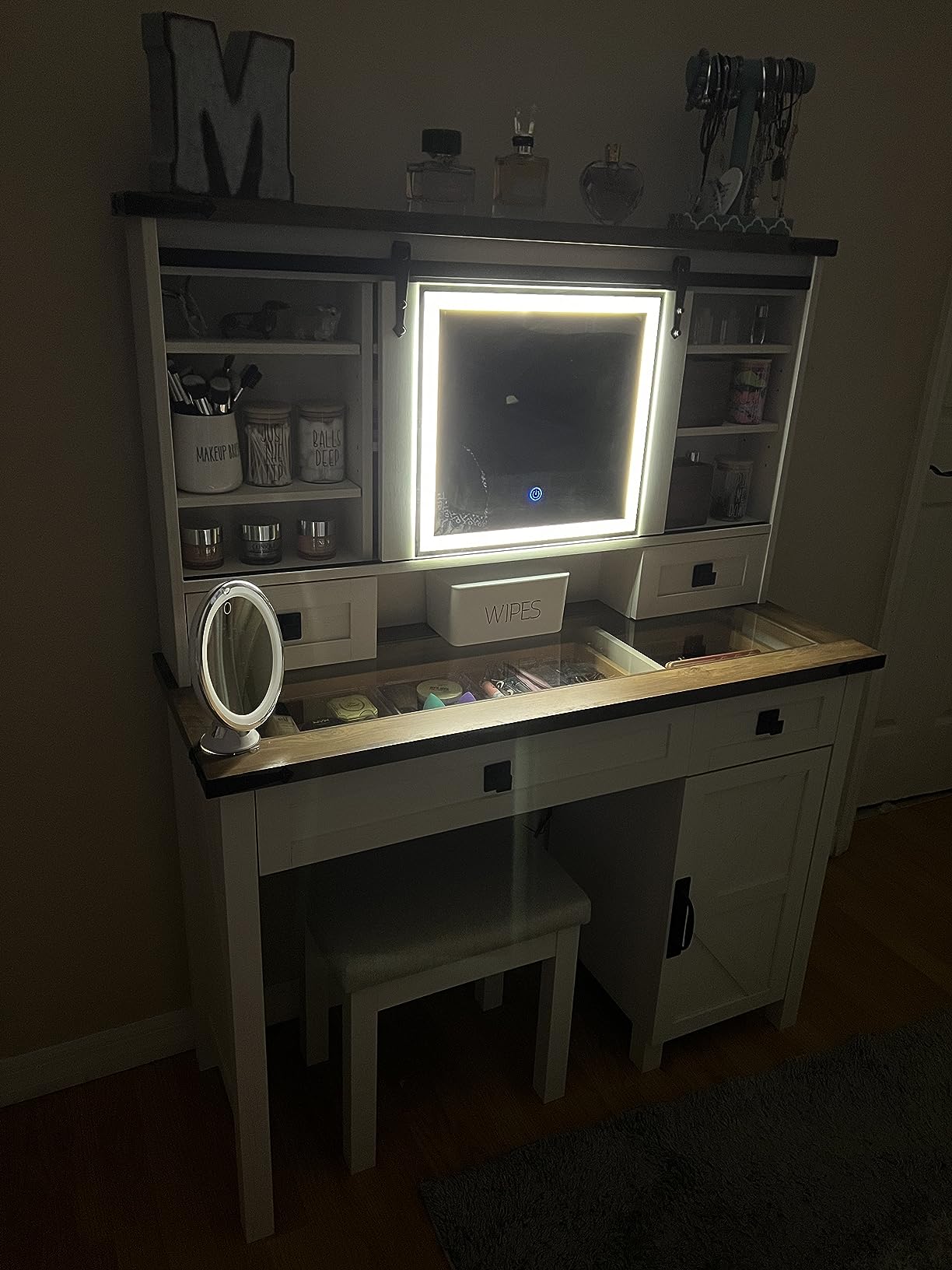 50/mo Finance T4TREAM Farmhouse Makeup Vanity Desk with Sliding