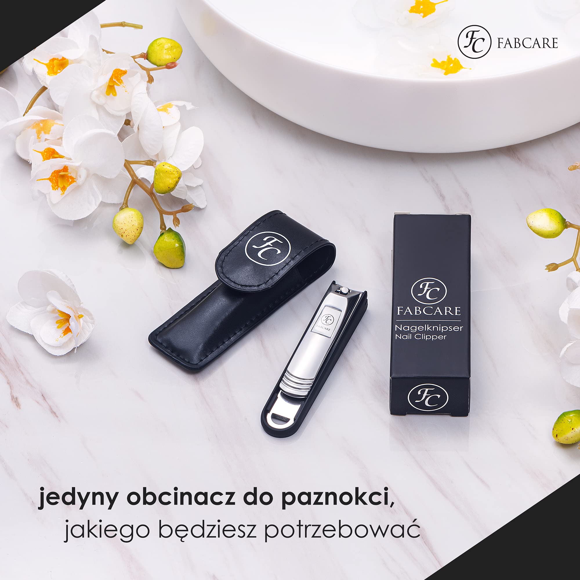 FABCARE Obcinacz do paznokci z wbudowanym zbiornikiem i pilnikiem do paznokci - etui i e-book w zestawie - Wysoko ostry i trwały - Obcinacz do paznokci do manicure i pedicure - Obcinak do paznokci -