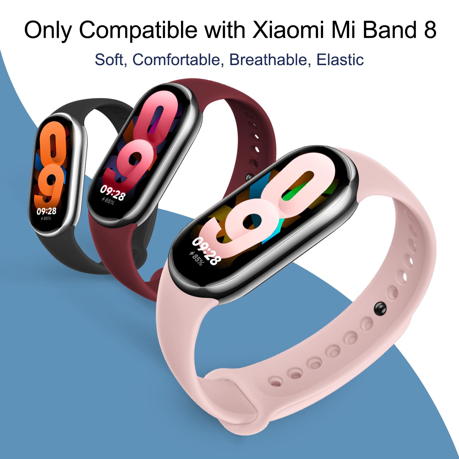 Higgs 3 Pezzi Cinturini Compatibile con Cinturino Xiaomi Mi Band 8/Mi Band 8/Xiaomi Mi Band 9/Mi Band 9 per Donna e Uomo, Cinturino Remplacement Sportivo Silicone Morbido Traspirante