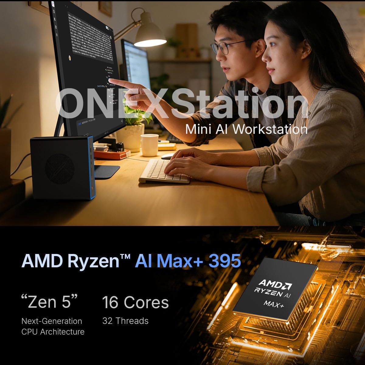 WEELIAO ONEXStation - Mini PC AI Workstation, AMD Ryzen AI Max+ 395, 128 GB LPDDR5X, Radeon 8060S, illuminazione RGB, computer AI locale, desktop da gioco AAA (128 GB di RAM+SSD da 1 TB)