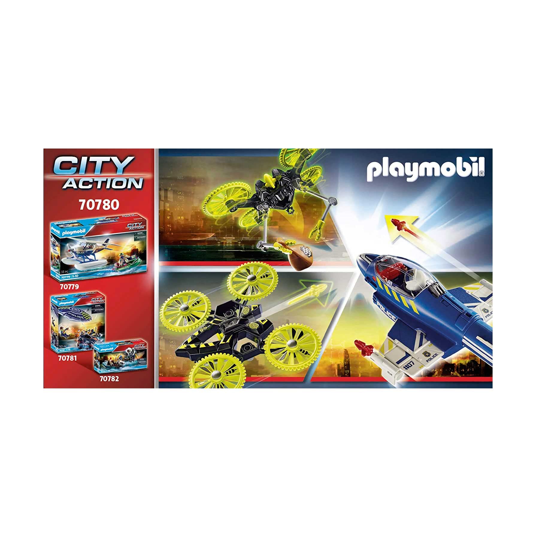 PLAYMOBIL City Action 70780 Jet della Polizia e Drone, Giocattoli per Bambini dai 5 Anni