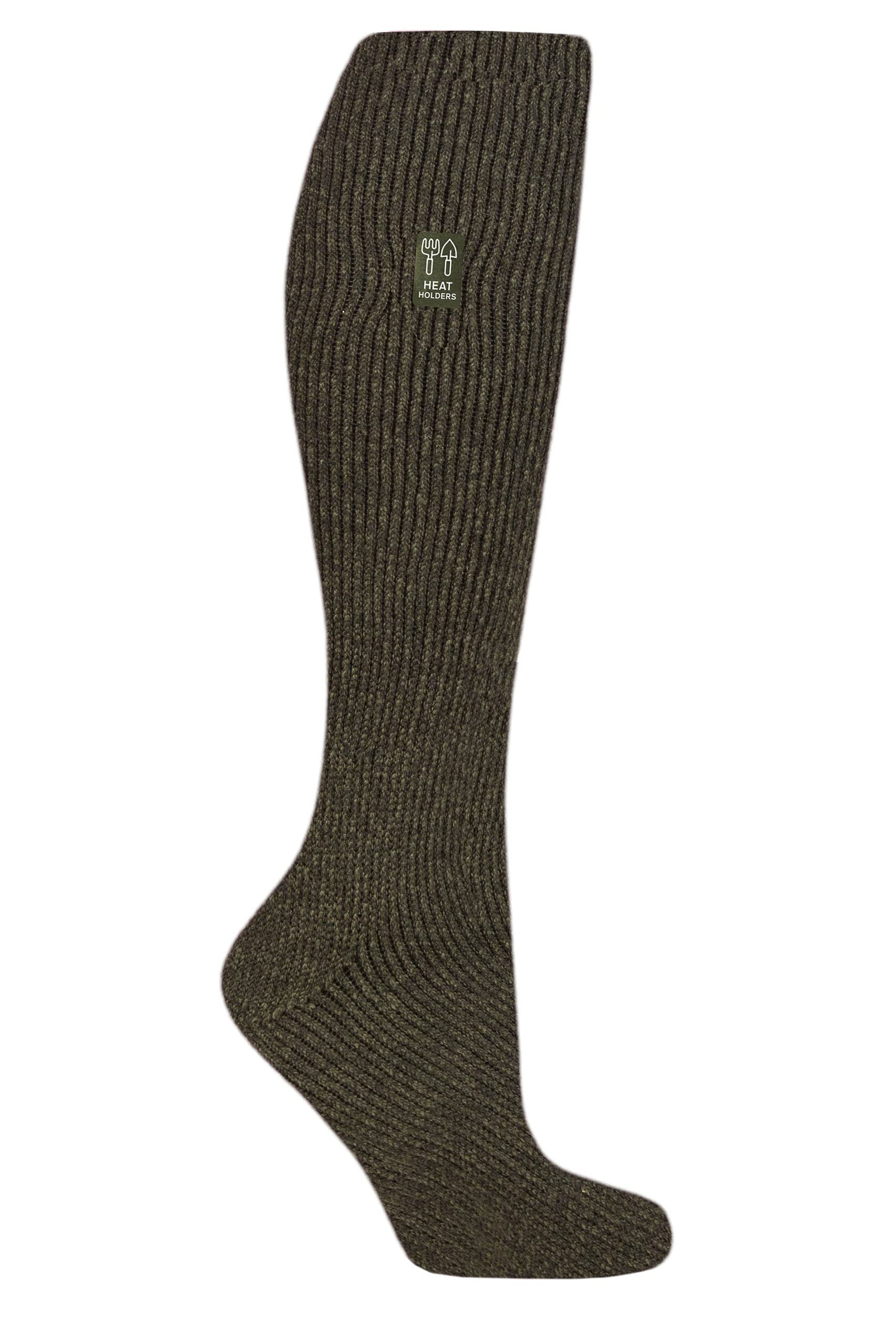 HEAT HOLDERS SOCKSHOP Ladies Outdoor 2.3 TOG Plain Long Leg Gardening Socks Pack of 1 Forest Green 4-8