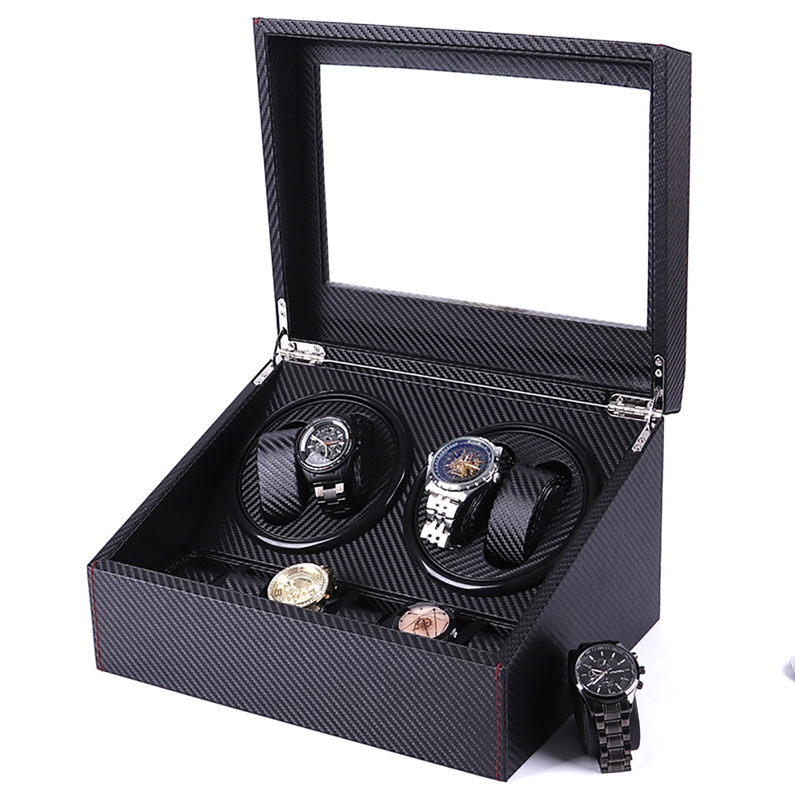 Caricatore Automatico per 4 Orologi E 6 Scomparti, Custodia per Orologi Meccanici A Carica Automatica in Pelle Pu con Motore Silenzioso, Espositore Rotante per Orolo