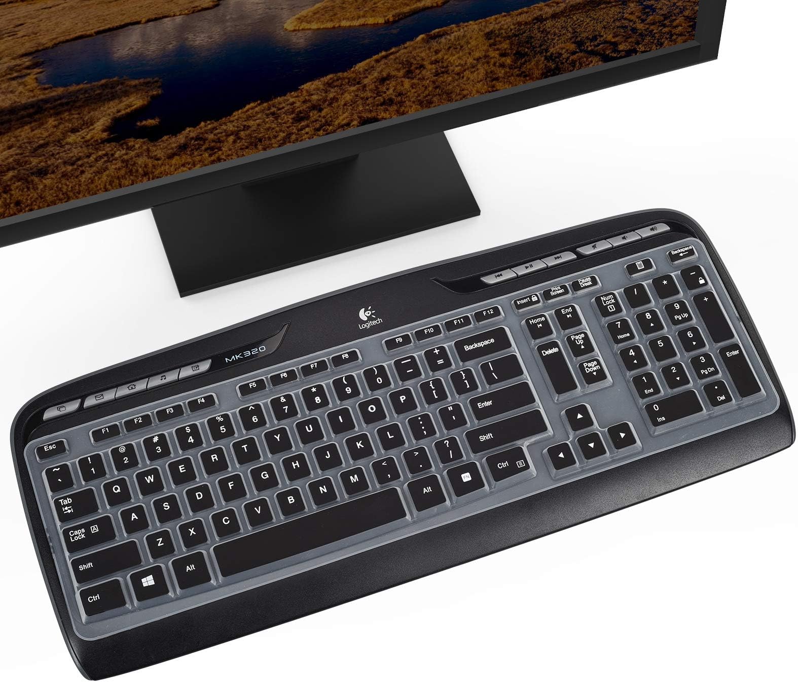 CASEDAO Keyboard Cover Skin Protector for Logitech MK320, YR002, Y-R0009, MK335, MK300, K330 - Part 316G115 Wireless Desktop Keyboard Accessories,Silicone Keyboard Protective Skin-Black
