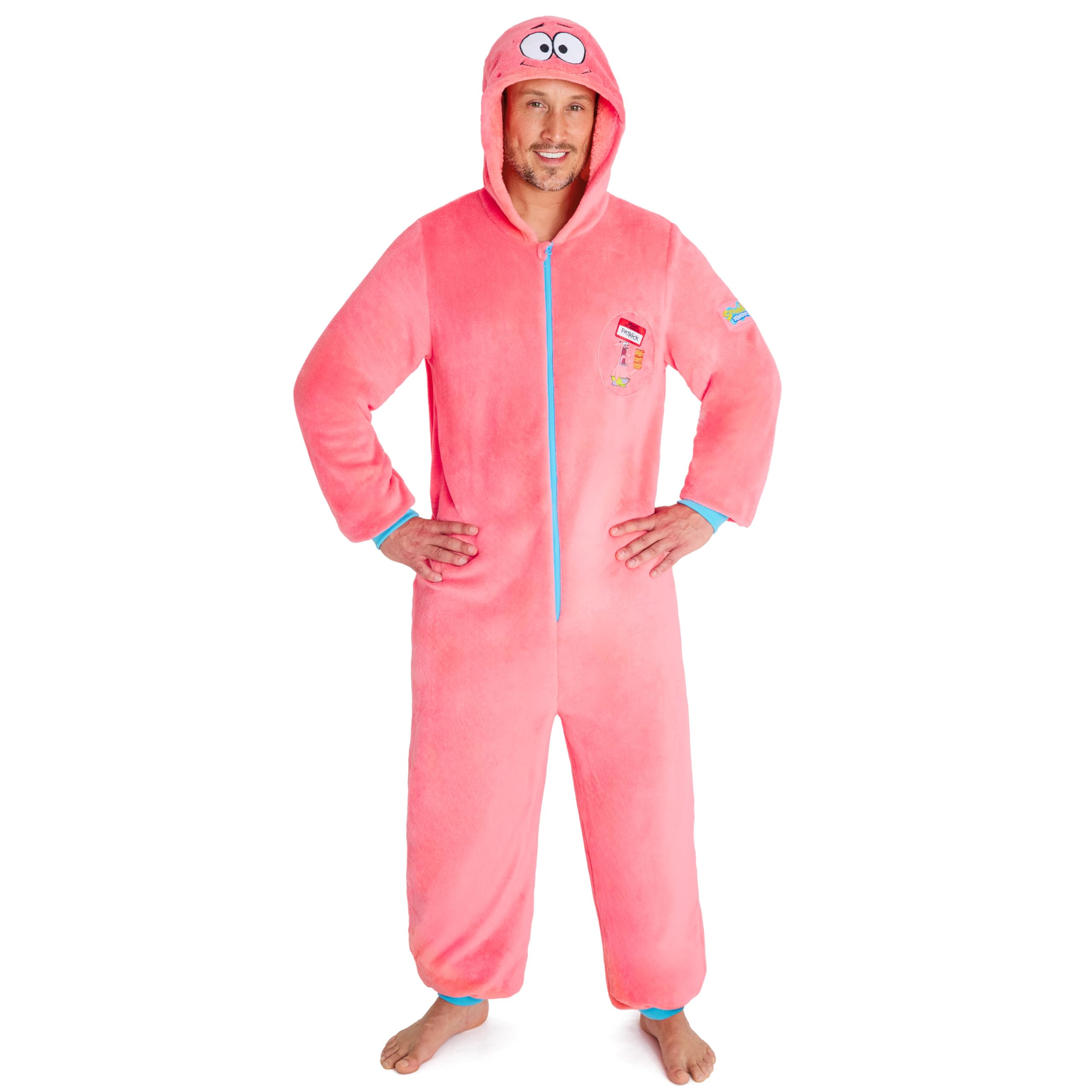Spongebob Squarepants Men's Pink Patrick Onesies For & Teens S-3Xl, Soft Hooded Fleece Onesie Pyjamas Pjs, Warm Loungewear Gifts For Him (Xl, )