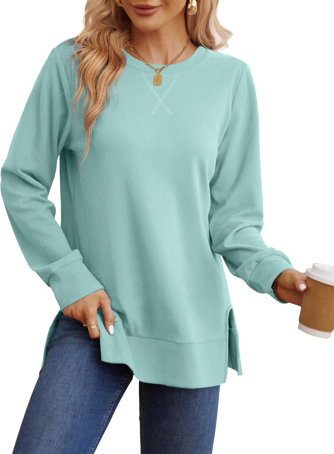 Sweatshirt for women Side Split Fall Fashion 2025 Long Sleeve Shirts Trending Now