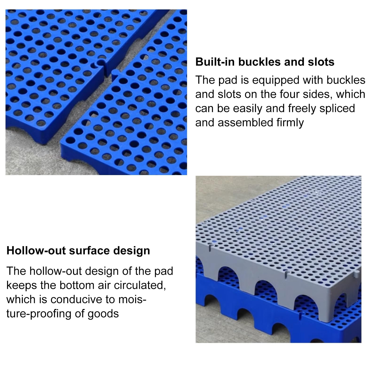 Pallet in plastica resistente, impermeabile, griglia di stoccaggio ventilata, supporta fino a 900 kg, ideale per magazzini e logistica (grigio, 100 x 60 x 10 cm)