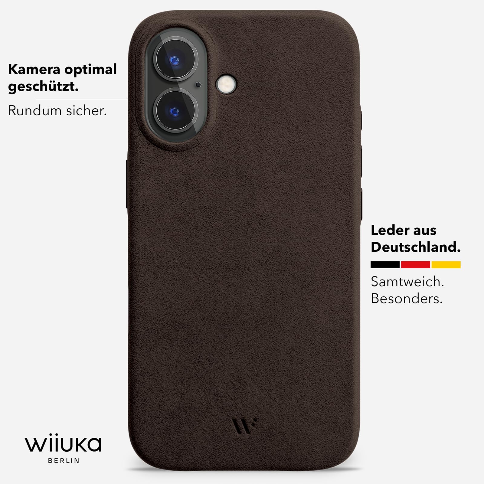 WIIUKA Funda para iPhone 17, piel de Alemania, funda de piel extrafina, funda premium para teléfono móvil, Case, Qi, skiin more, vintage marrón