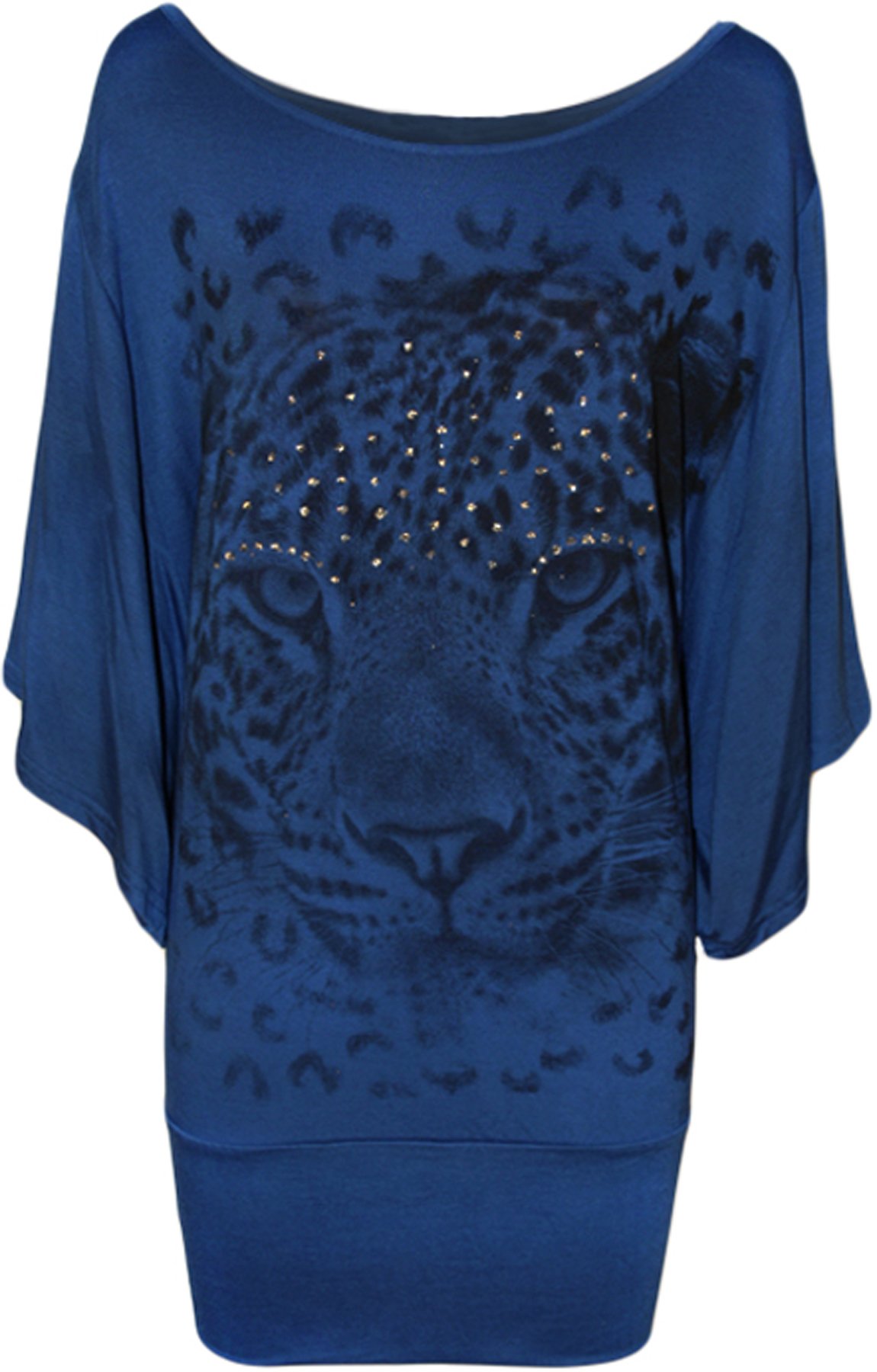 Wearall Women's Blue Tiger Print Glitter Batwing Top - 14