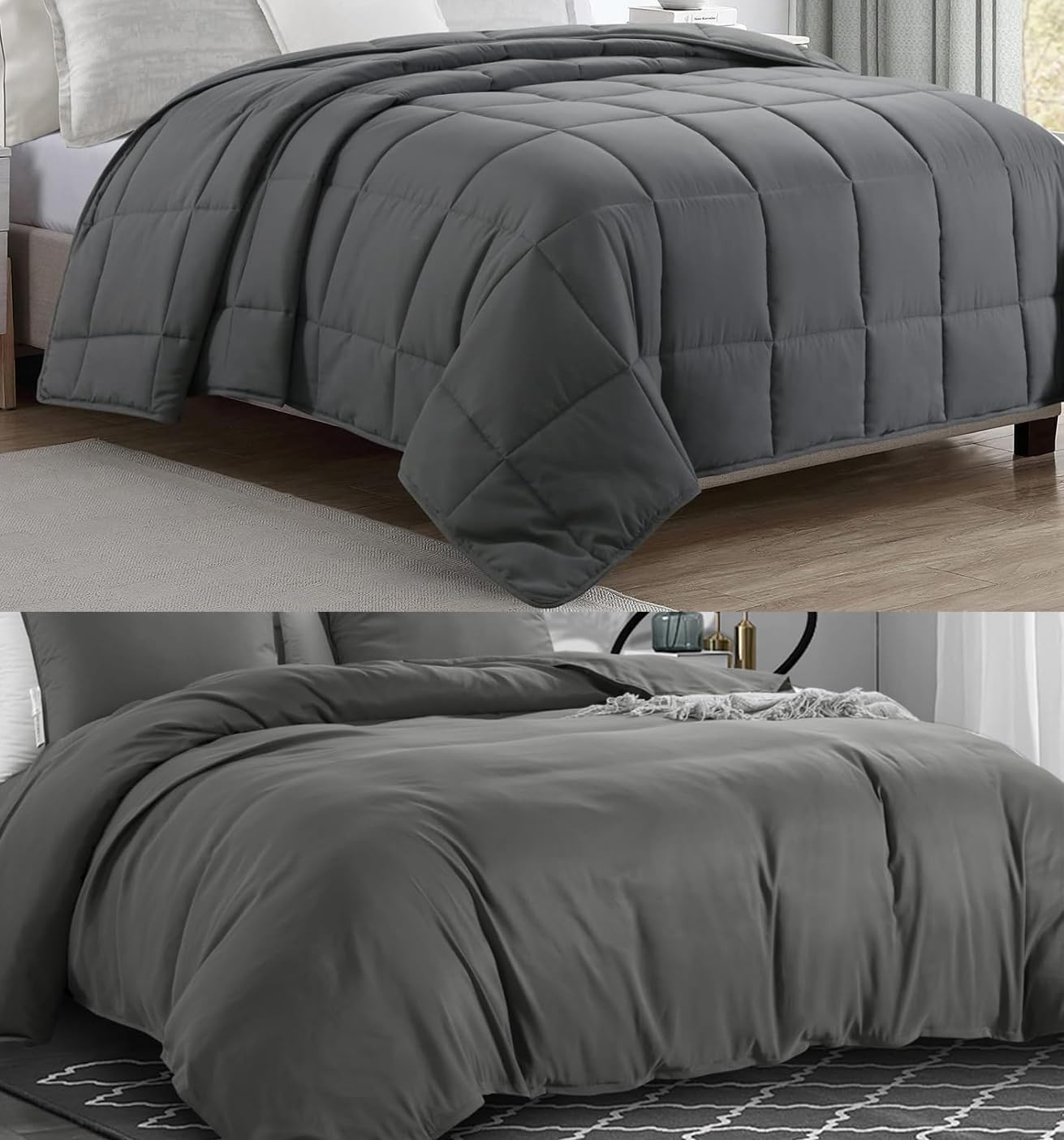 HOMBYS Oversized King Comforter & Duvet Cover 120x120 Dark Grey