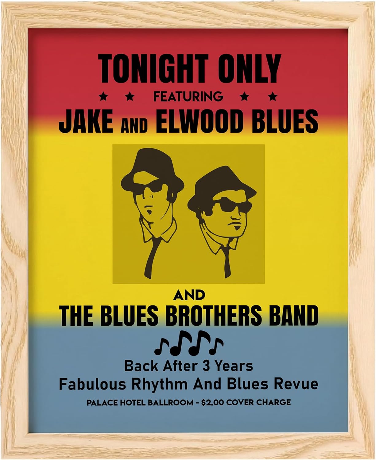 Tonight Only-Jake & Elwood Blues-The Blues Brothers Band Vintage Wall Art Decor, Retro TV Wall Art w/John Belushi-Dan Aykroyd Silhouette Print (Natural Framed, 8 x 10 inches)