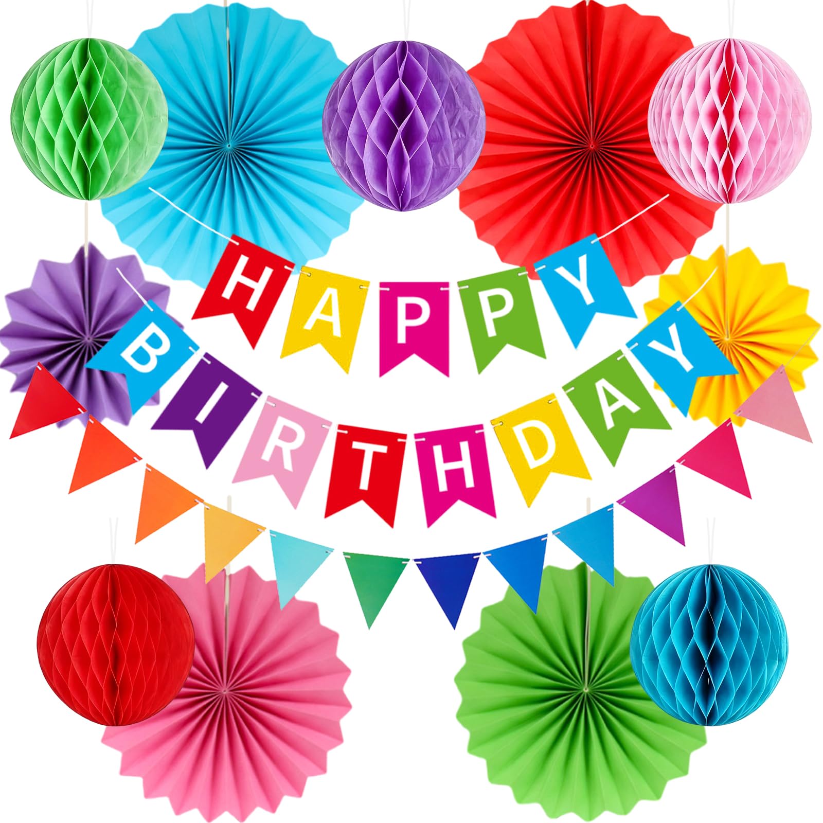 Décoration Anniversaire Fille Thème Arc-en-Ciel - Comprend Bannière, Ballons, Toile De Fond, Insert Gâteau