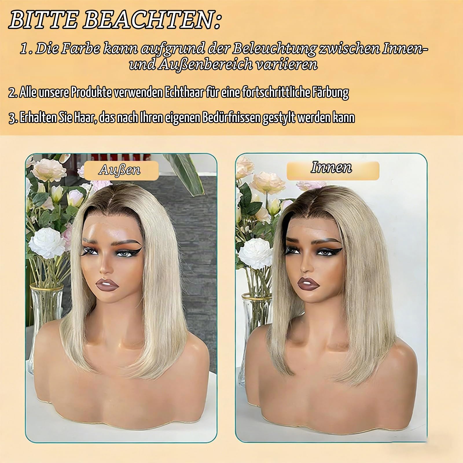 Dichte 200% Perücke Echthaar Aschblond mit hellbraunen Ansätzen 13x4x1 Spitzenfront Perücken aus 100% Remy EchthaarLänge 30 cm für Blond Perücke Damen Alltag Party Chemotherapie Human Hair Wigs