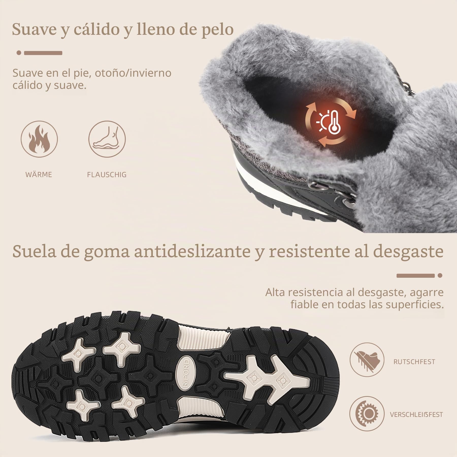 Zapatos de invierno para mujer Botas de invierno Cálidas Calzado de trekking Botas de senderismo Botas de nieve 36-41 | Botas de invierno unisex resistentes al agua con forro de piel cálida para trabajo al aire libre y viajes