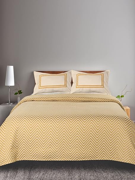 SARAL Home? Woven Yellow Cotton BedSheet King 100X108 Inch + 2 Pillow Covers.