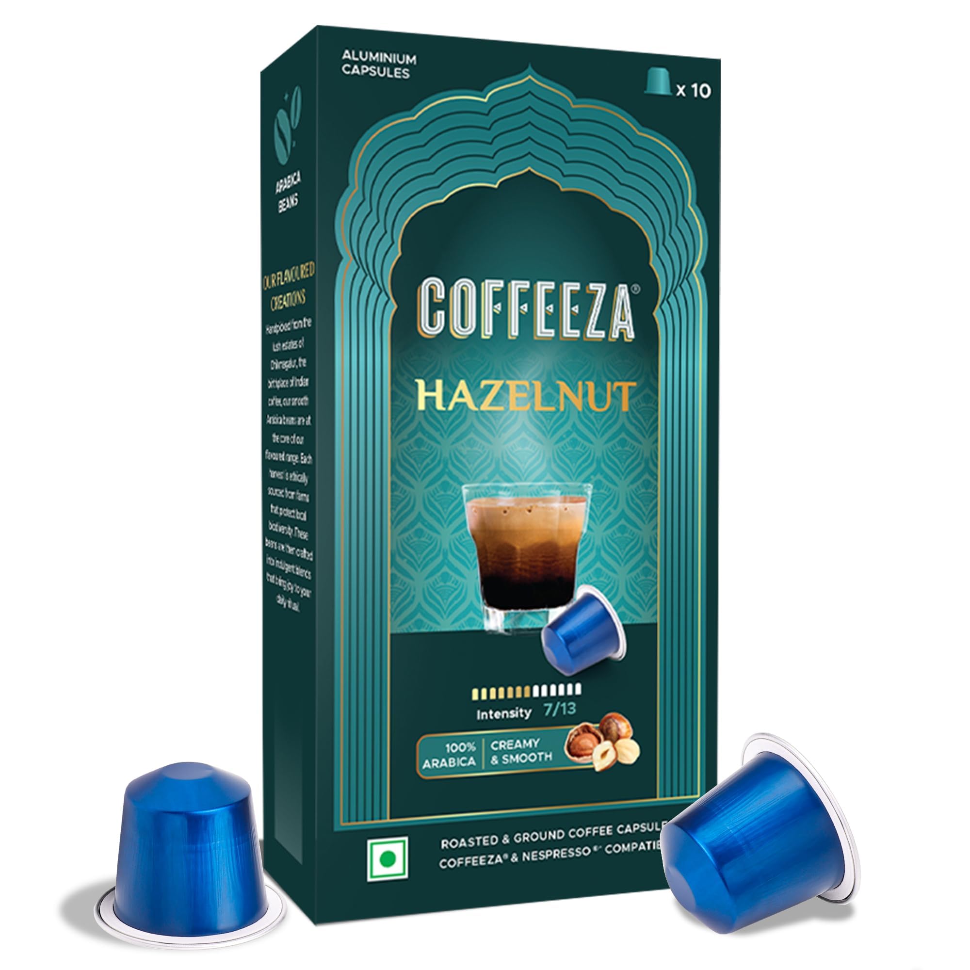 Coffeeza Hazelnut Flavoured Aluminium Coffee Capsules, Intensity - 7 |100% Arabica | Nespresso Compatible Coffee Pods | Box of 1 (10 Capsules)