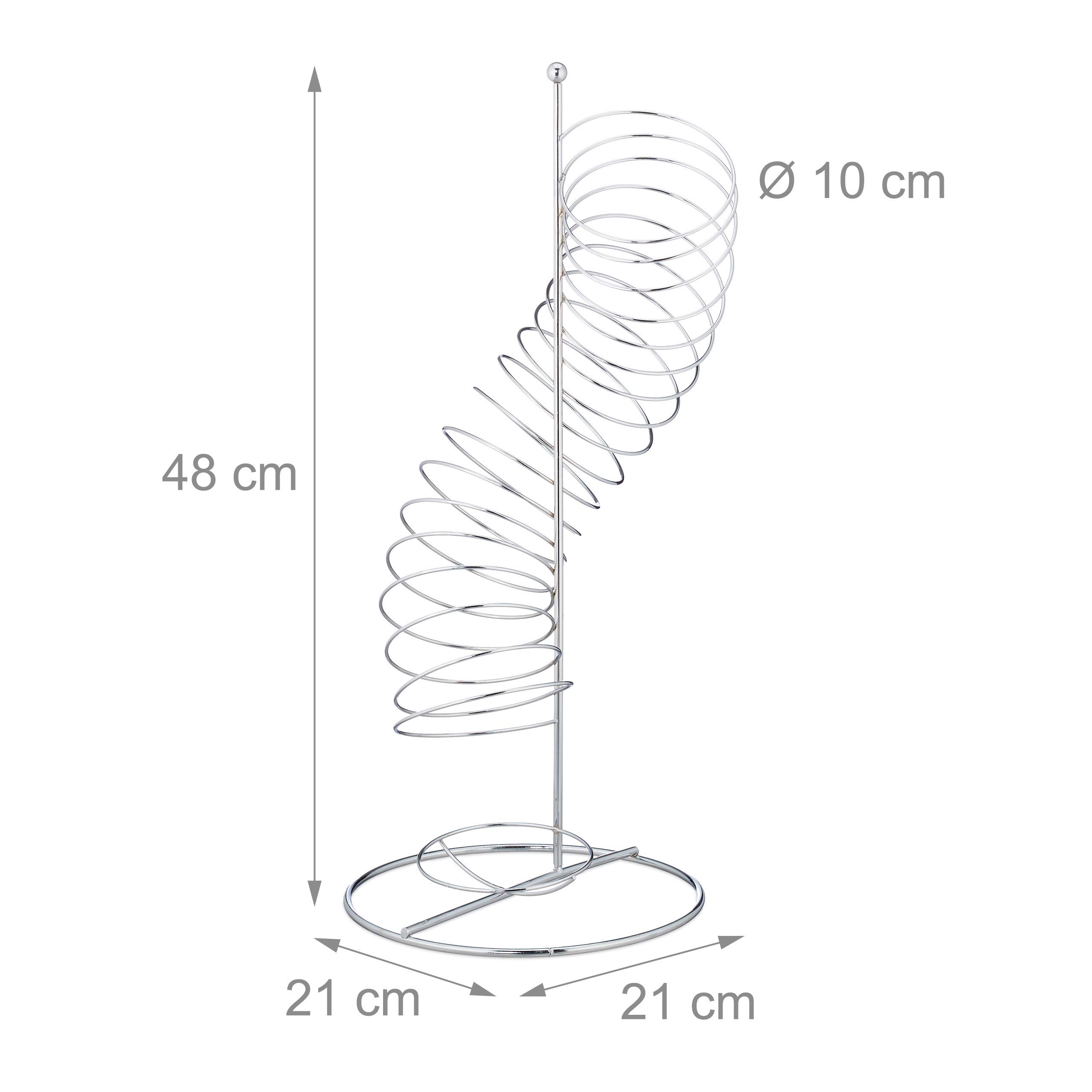 Relaxdays Portafrutta a Spirale in Metallo, Cestino per Arance e Mele, Per 7 Frutti, HxLxP: 48 x 21 x 21 cm,argento