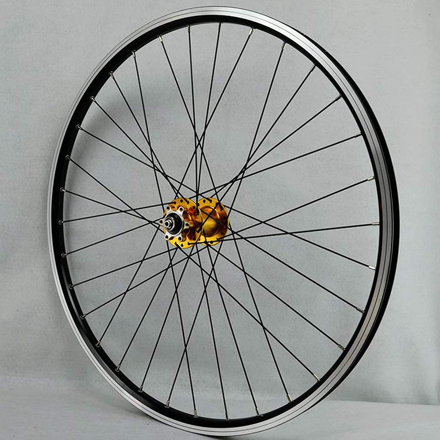 Set di ruote MTB 26/27,5/29 pollici, in lega di alluminio a doppia parete, con sgancio rapido per freni a disco/V-brake, cerchio a 32 fori, 7/8/9/10/11 velocità (Colore: mozzo giallo, misura 26 polli