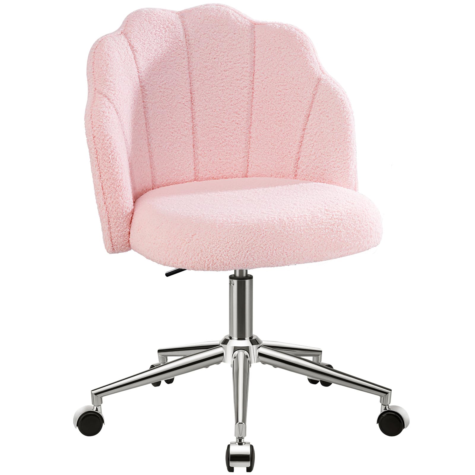 Vanity Chair for Makeup Desk with Back &Wheels, Comfy Office Chair for Bedroom, Height Adjustable&Easy Assembly, Pink image 4