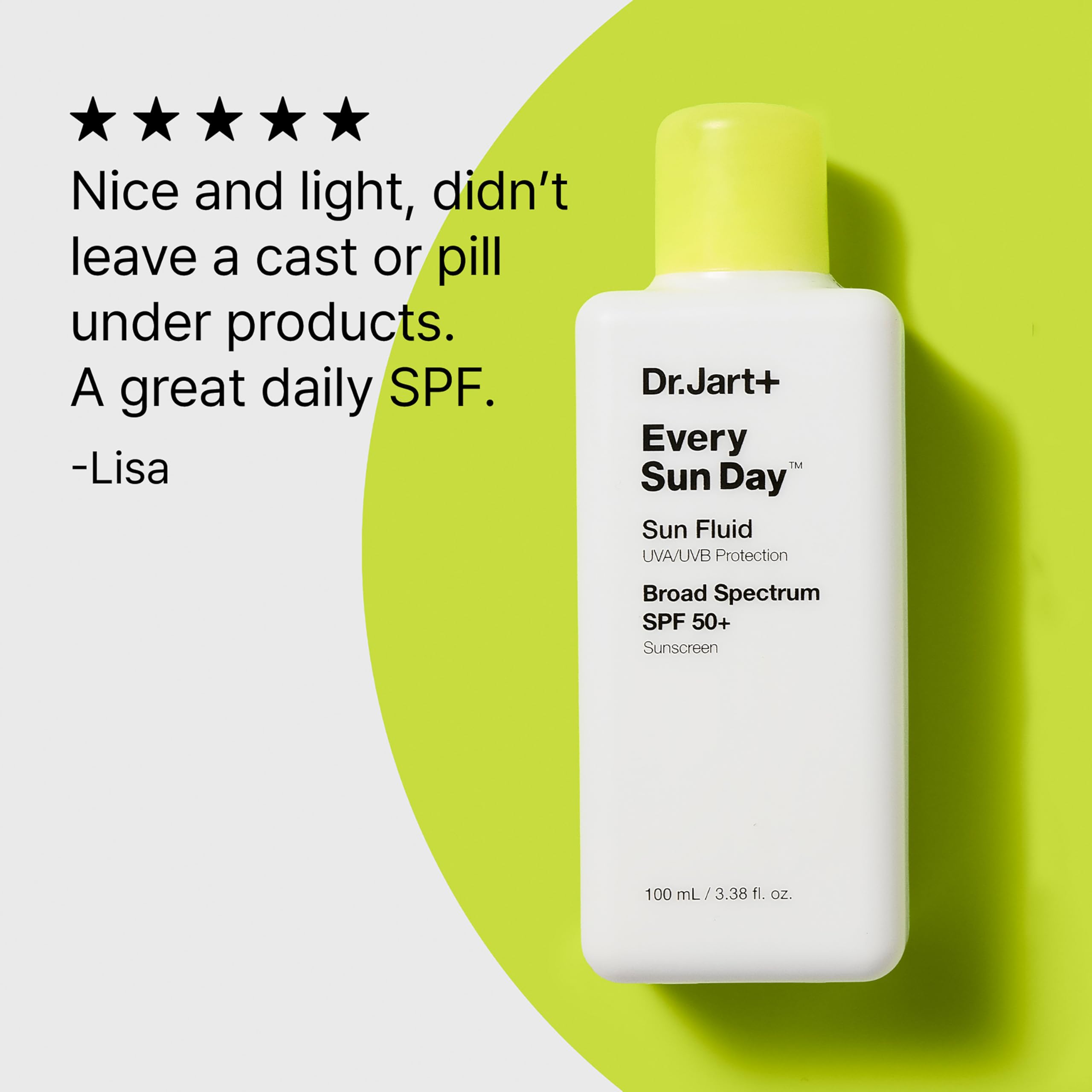 Dr.Jart+ Every Sun Day Sun Fluid Korean Sunscreen SPF 50+ for Face | Korean Skin Care, 3.38 Fl Oz