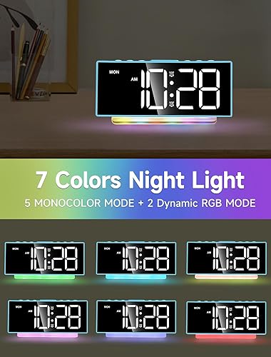 Miniatura 9 de Reloj despertador extra fuerte para adultos, adolescentes y niños, reloj RGB arcoíris para decoración de dormitorios, pequeño reloj digital