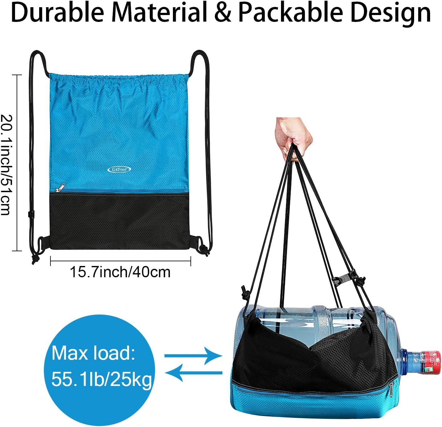 G4Free 15L Drawstring Backpack 15L&20L Cinch Bag String Backpack Gym Bag for Men Women Nylon