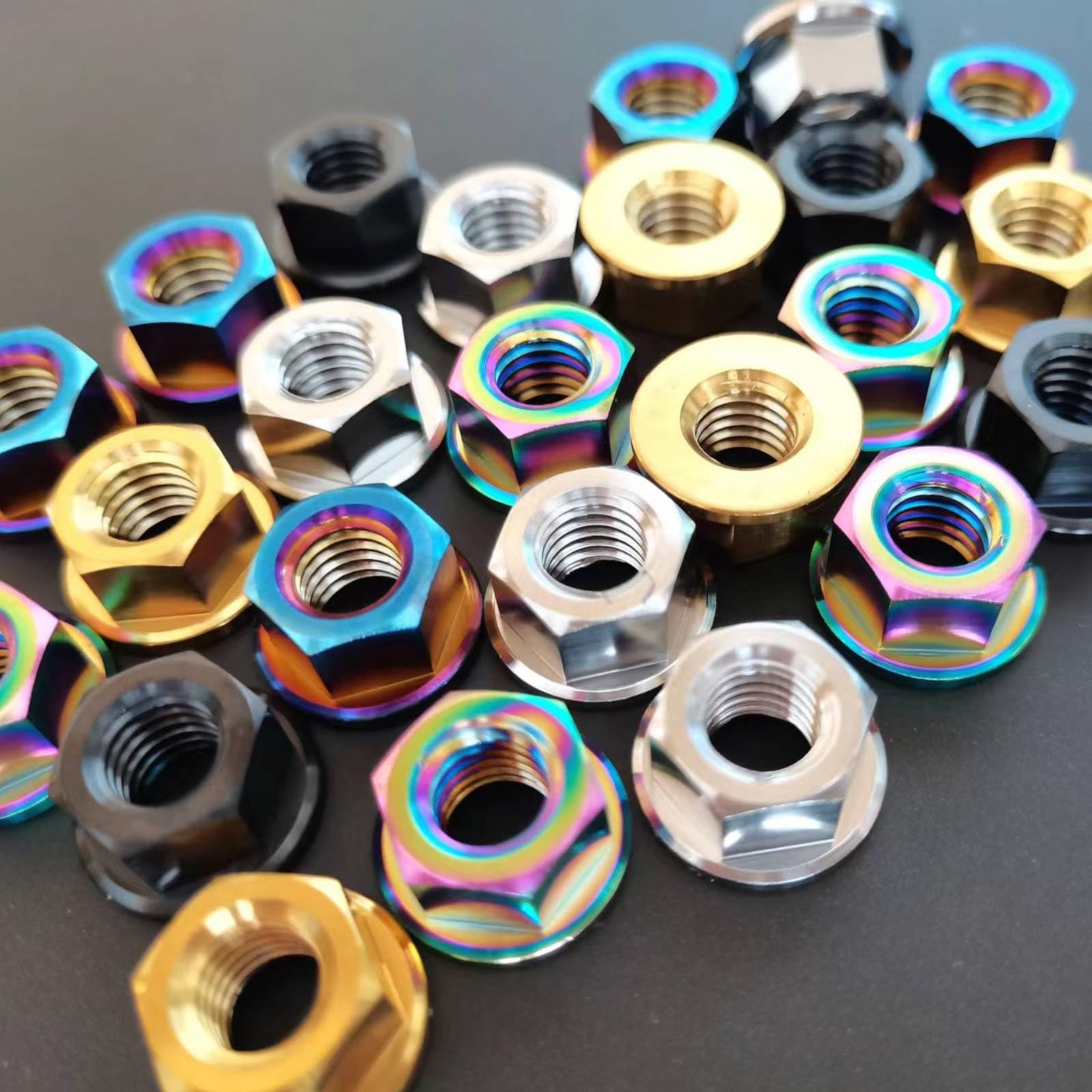 RISON tytanowa nakrętka kołnierzowa M12 x 1,75 mm, tytanowa nakrętka zębata, wypalana, niebieska, 6AL4 V, tytanowa nakrętka kołnierzowa do motocykla, 5 sztuk