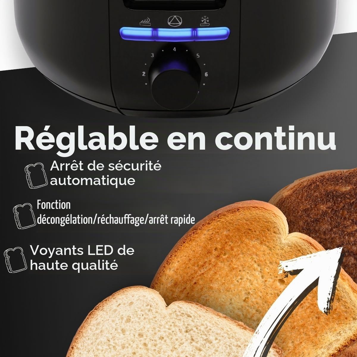 Grille-pain 4 tranches Clatronic | avec support pour petits pains | Grille-pain | Grille-pain à fentes longues | pour petits pains grillés et gaufres prêtes à consommer | TA 3802 noir