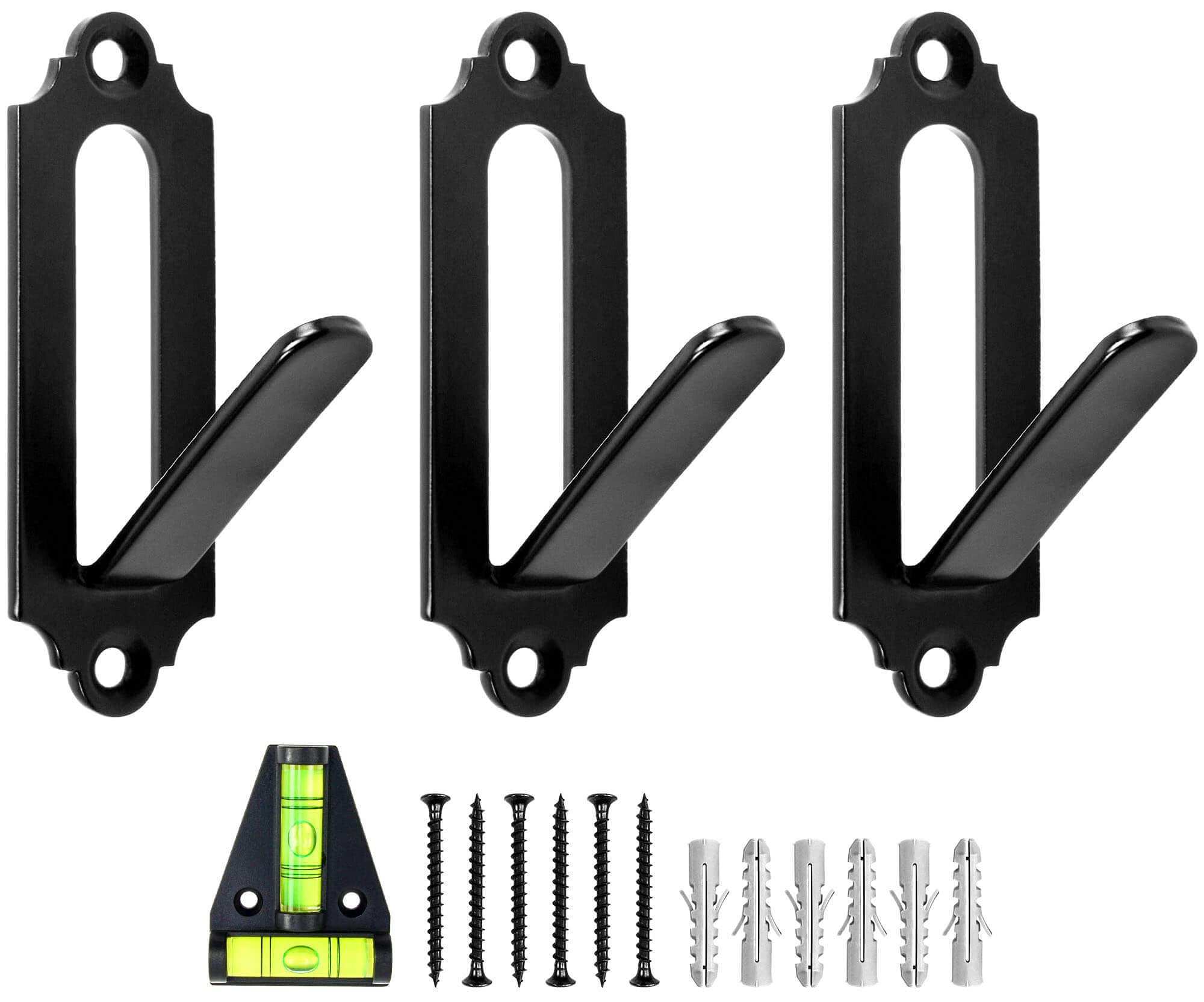 MASANI European Mount Skull Hanger - 3 Pack - for Deer, Mule, Buffalo, Coyote, Small Game Animals - 50 Degree Angle - Holds up to 50lbs - Complete with Dual Axis Level, 6 Anchor Bolts, 6 Steel Screws