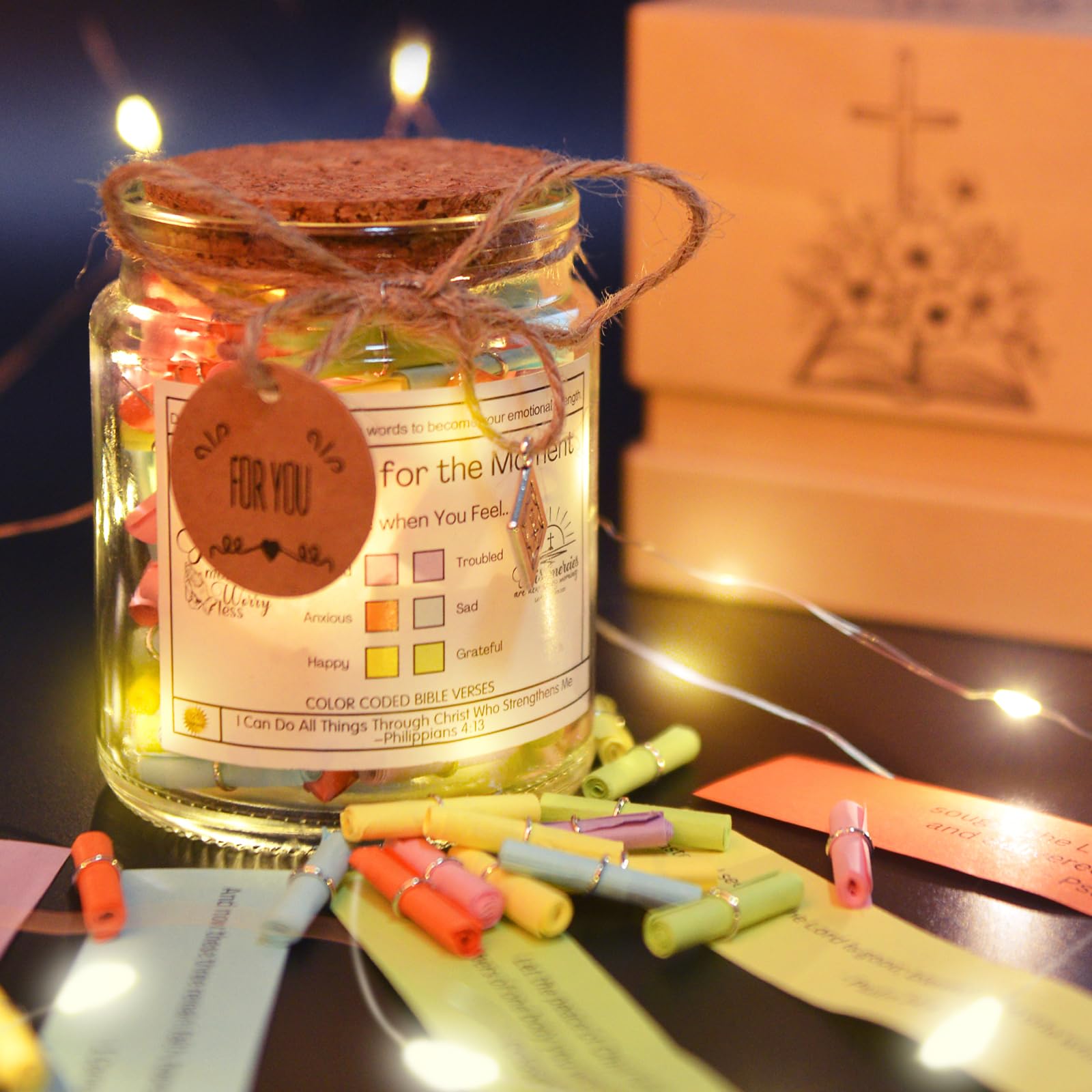 120Pcs Light Up Bible Verse Jar for Christian Read Me When Bible Verses Prayer Jar Inspirational Religious Gifts for Women and Men