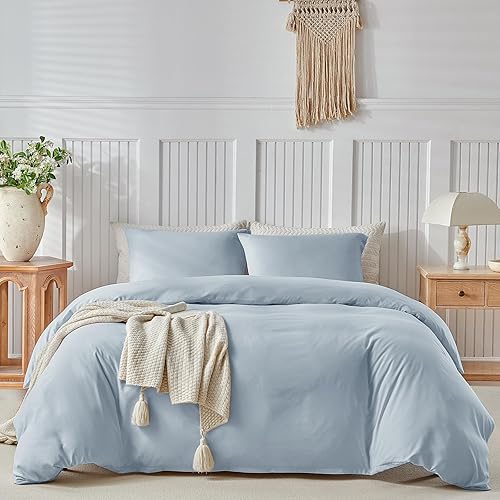 Miniatura 245 de Lekesky Juego de funda de edredón tamaño King, de microfibra suave, bohemio, azteca, azul, bohemio, con cierre de cremallera, lazos en las esquinas